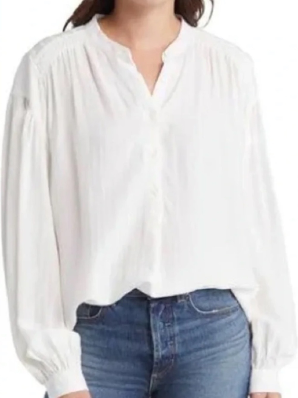 Nordstrom Treasure & Bond Textured White Long Sleeve Poet Blouse S